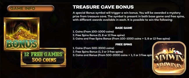 Treasure Cave Bonus trao thưởng tối đa 2.000 xu và 12 vòng quay miễn phí