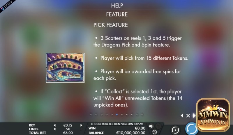 Tính năng Dragons Pick và Spin Feature được kích hoạt khi 3 Scatter xuất hiện